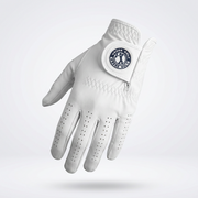 Wedge Golf white Cabretta leather golf glove with navy badge tab